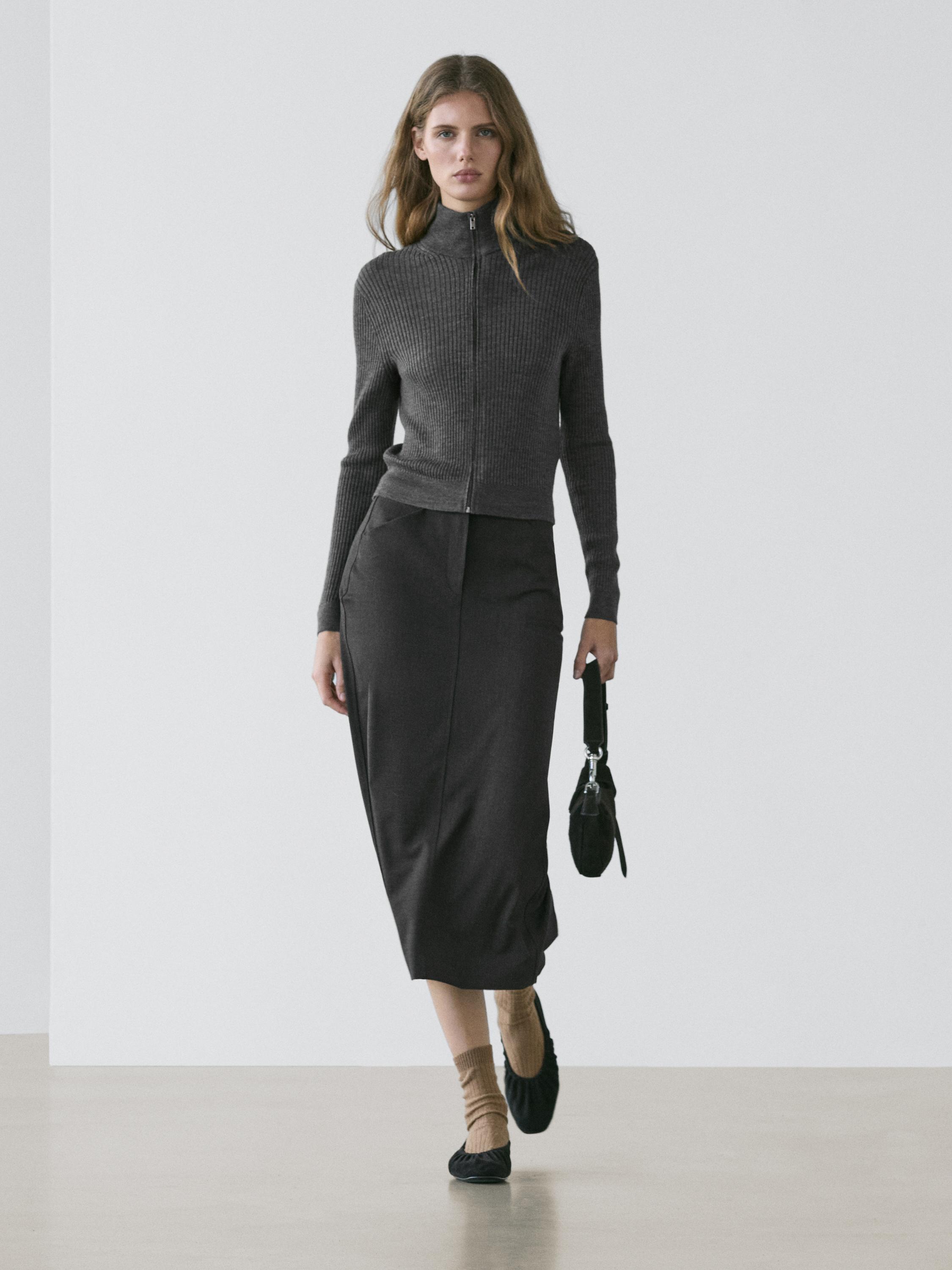 Wool zip-up cardigan